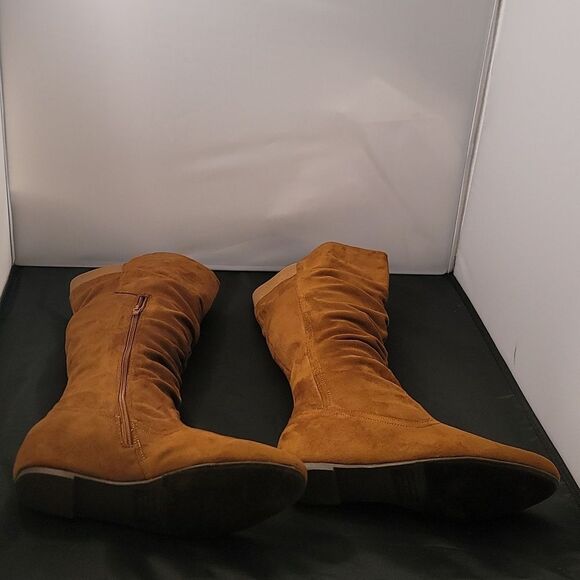 BRAND NEW HE WOMEN' WIDE CALF FAUX FUR SLOUCHY LOW HEEL SIDE ZIP KNEE HIGH BOOTS - Picture 7 of 13